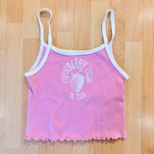 Brandy Melville | Pink tank top with strawberry fields graphic